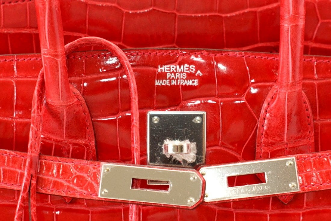 Birkin 35 Bag Porosus Crocodile Bougainvillea Palladium