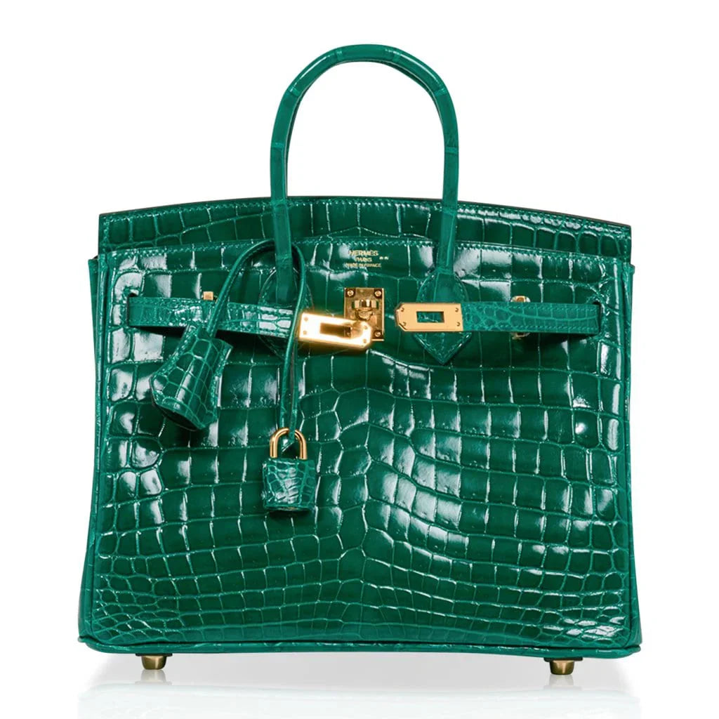 Birkin 25 Bag Emerald Crocodile Gold Hardware