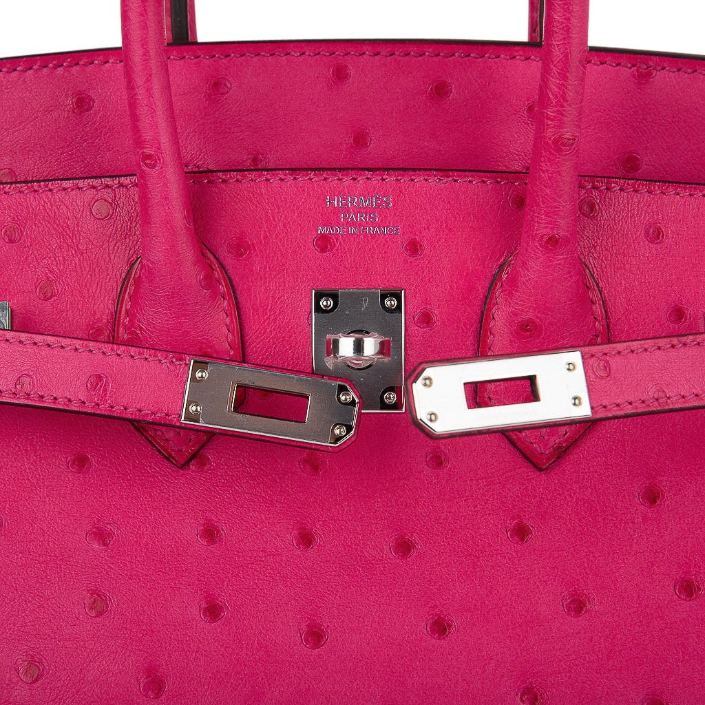Birkin 25 Rose Tyrien Ostrich Bag Palladium Hardware