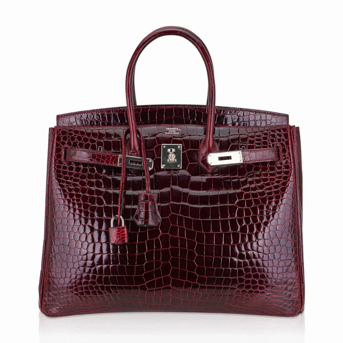 Birkin 35 Bag Bordeaux Porosus Crocodile with Palladium Hardware