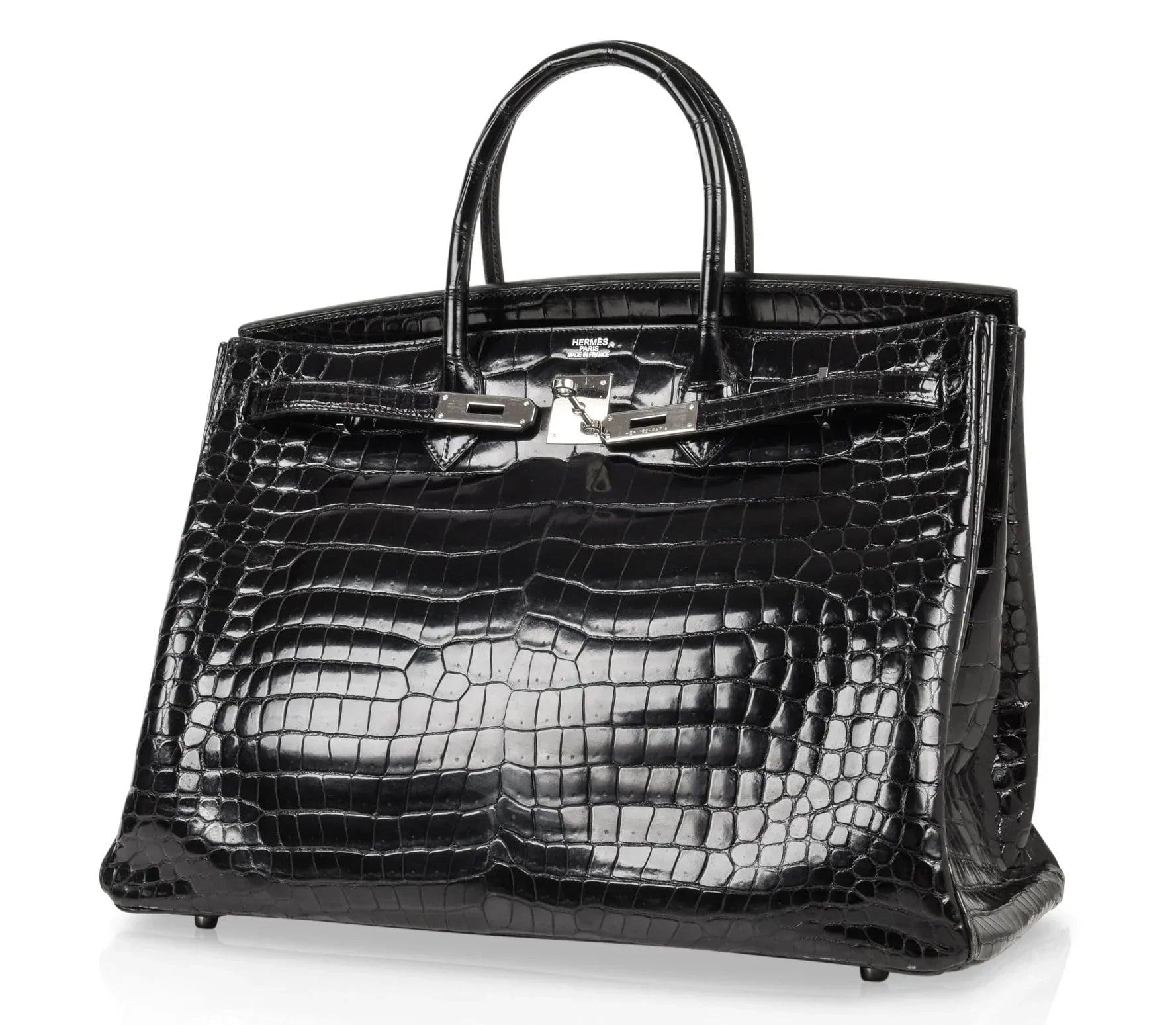 Birkin 40 Bag Black Porosus Crocodile Palladium