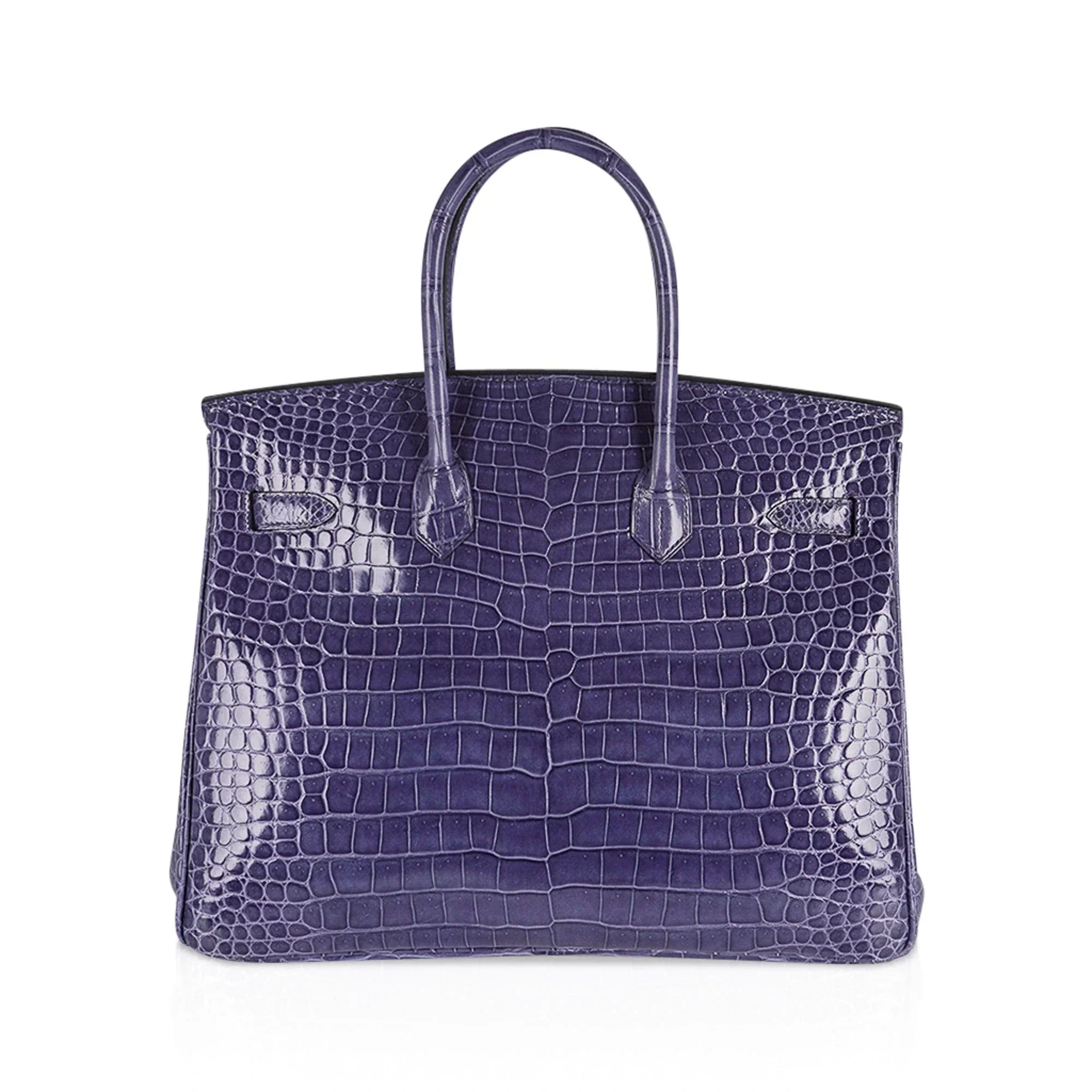 Birkin 35 Bag Blue Brighton Porosus Crocodile Palladium Hardware New