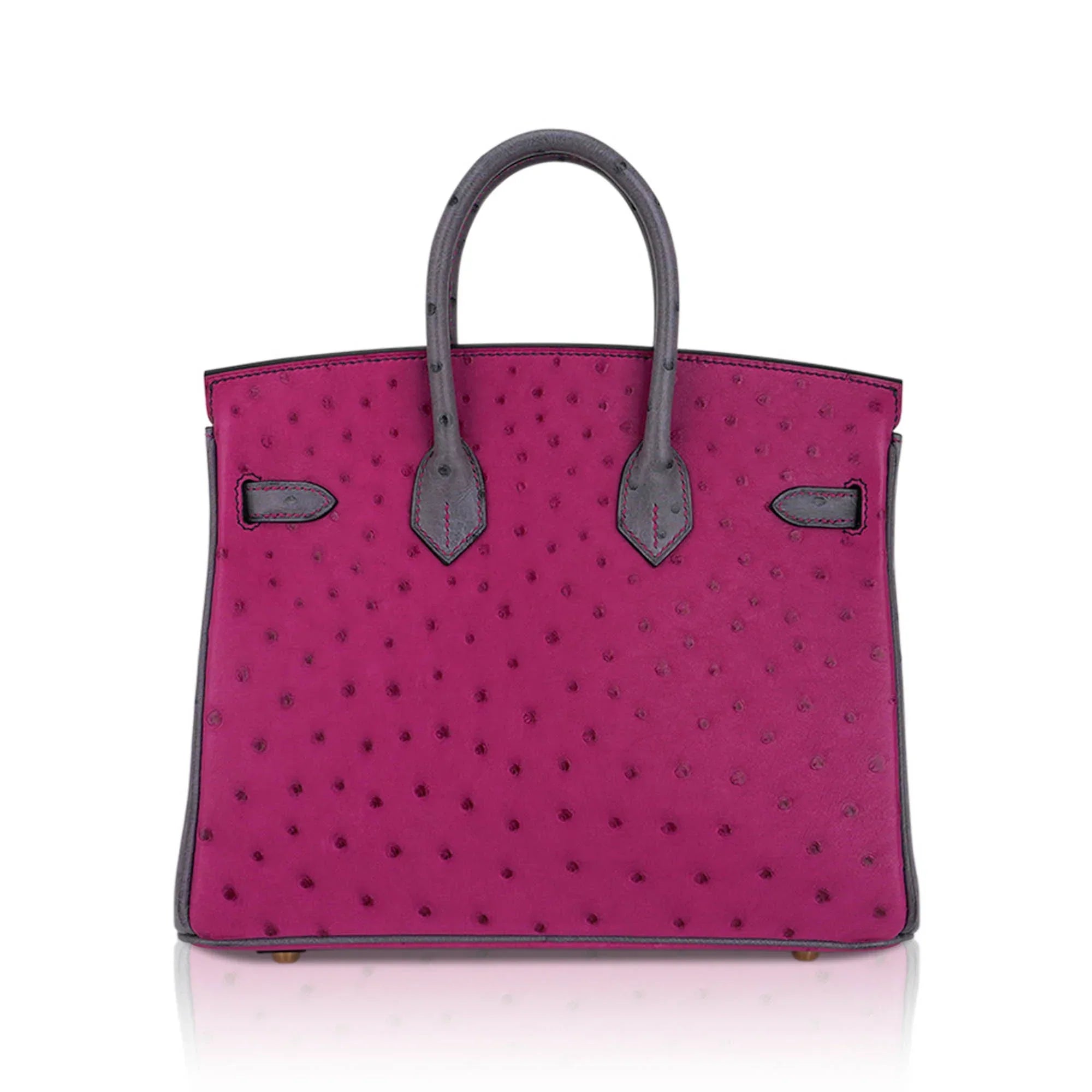 Birkin HSS 25 Bag Rose Pourpre and Gris Agate Ostrich with Gold Hardware