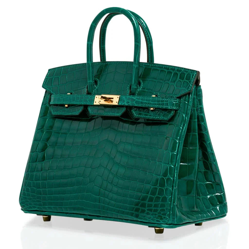 Birkin 25 Bag Emerald Crocodile Gold Hardware