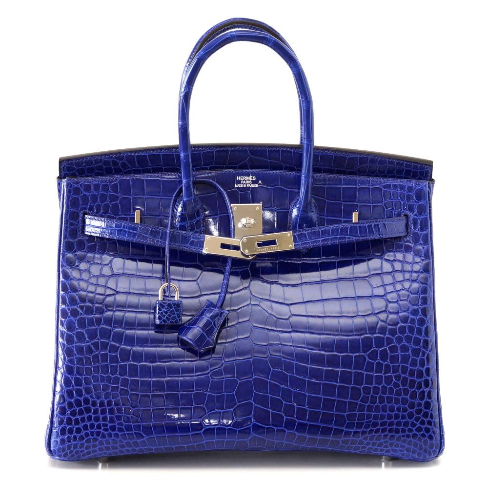 Birkin 35 Bag Vivid Electric Blue Porosus Crocodile Palladium